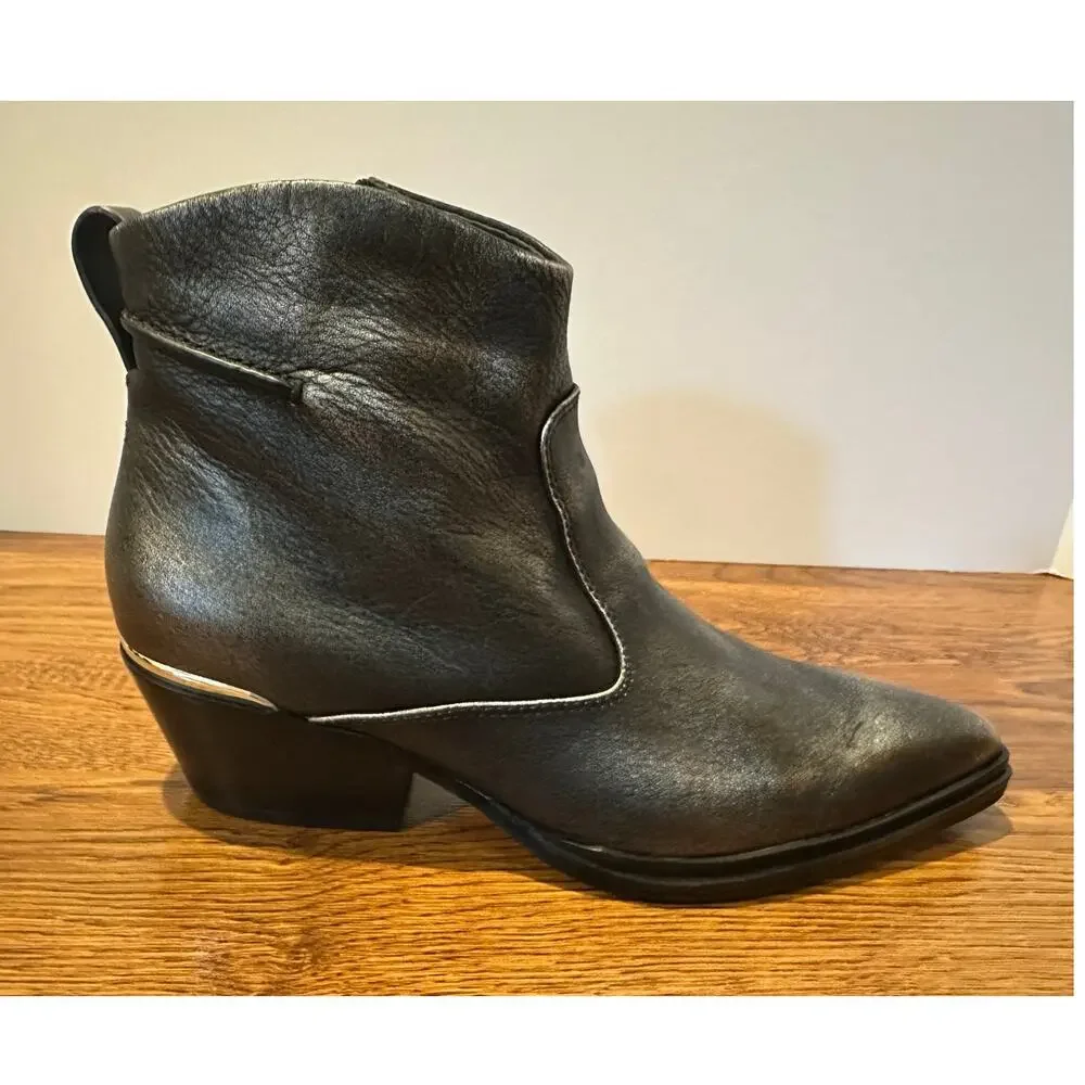 Franco Sarto Leather Pointed Toe Ankle Boots Metallic Sz 6.5 NWOB Western Modern